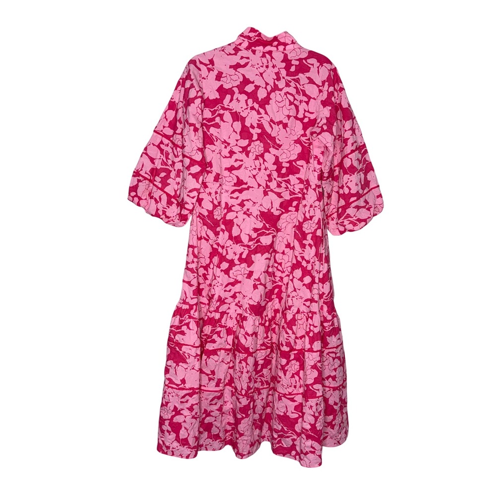 Hyacinth House Hillsborough Floral Midi Dress Womens Sm Pink Puff Sleeve Tiered - Picture 6 of 9